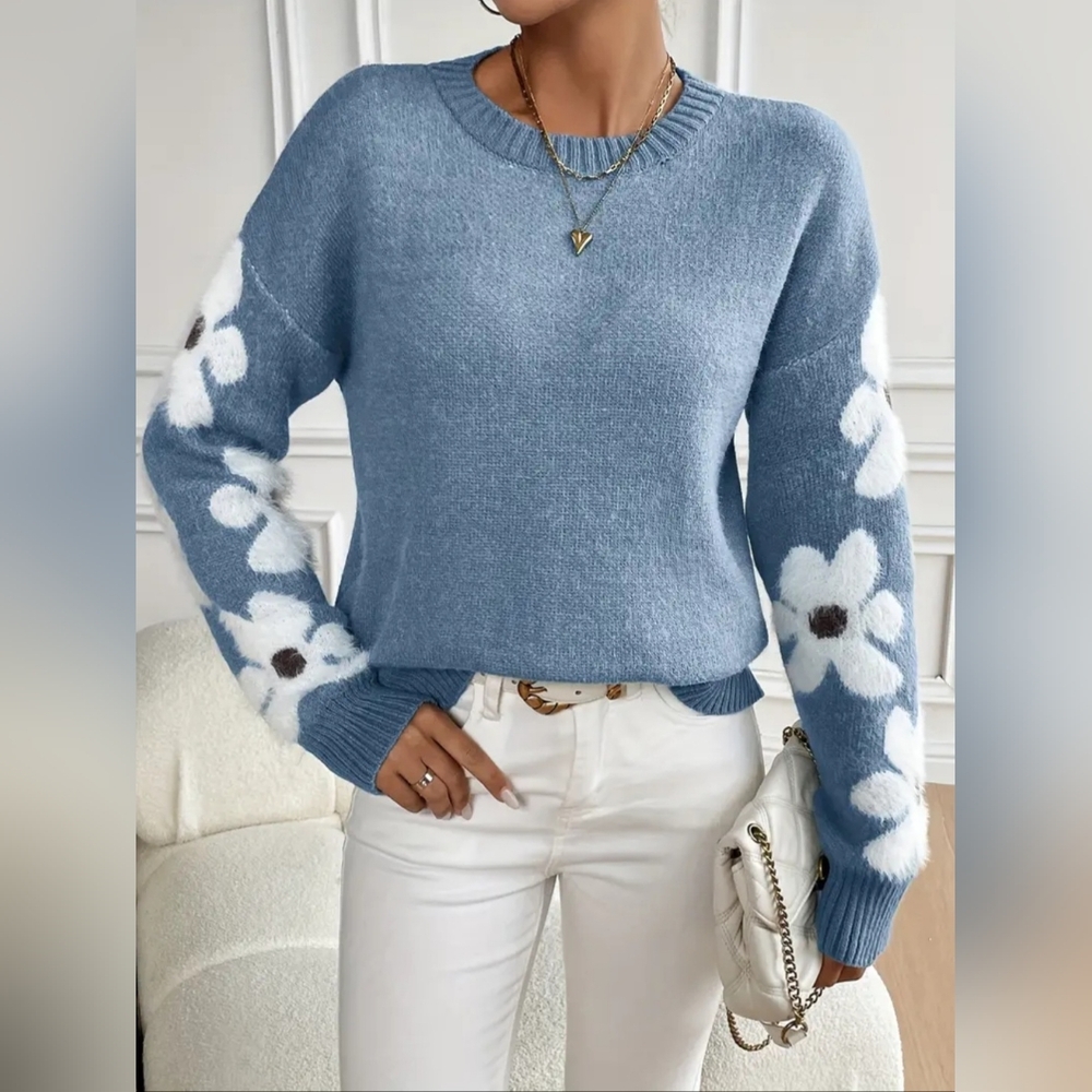 New Blue Floral Sweater